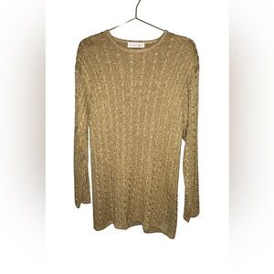 Vintage Outlander and Gold Shimmer Cable Knit Long Sweater Size Large P2P 18”